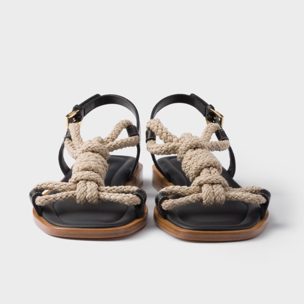 Prada Black and Cream Rope Sandals - Picture 2 of 10
